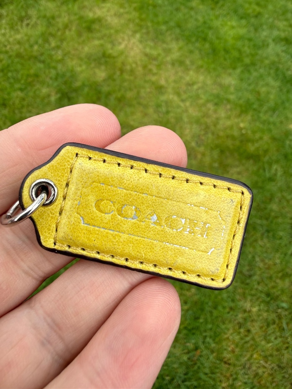 Vintage Y2K Coach Yellow Leather Tag Keychain Bag Purse Charm 2” Fob Small